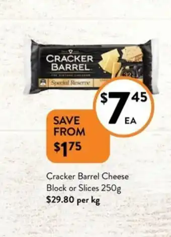 Foodworks Cracker Barrel Cheese Block or Slices 250g offer