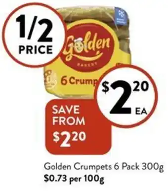 Foodworks Golden Crumpets 6 Pack 300g offer