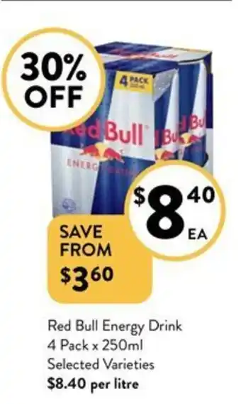 Red Bull Energy Drink 4 Pack x 250mL