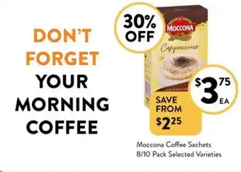 Foodworks Moccona Coffee Sachets 8/10 Pack offer
