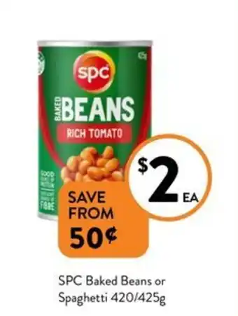 Foodworks SPC Baked Beans or Spaghetti 420/425g offer