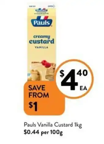 Foodworks Pauls Vanilla Custard 1kg offer