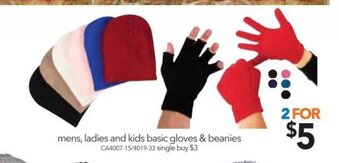 Cheap as Chips Mens, Ladies and Kids Basic Gloves & Beanies offer