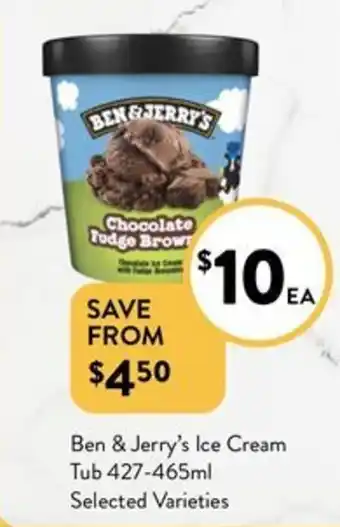 Foodworks Ben & Jerry's Ice Cream Tub 427-465mL offer