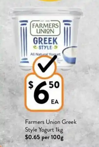 Foodworks Farmers Union Greek Style Yogurt 1kg offer