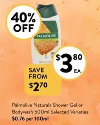 Foodworks Palmolive Naturals Shower Gel or Bodywash 500mL offer