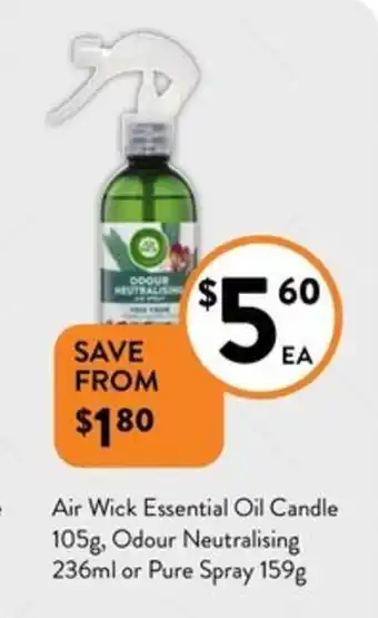 Foodworks Air Wick Essential Oil Candle 105g, Odour Neutralising 236mL or Pure Spray 159g offer