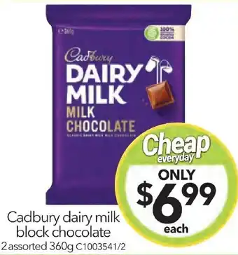 Cheap as Chips Cadbury dairy milk block chocolate 2 assorted 360g offer