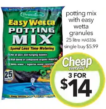 Cheap as Chips potting mix with easy wetta granules 25 litre offer