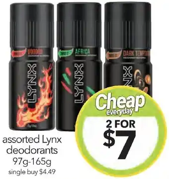 Cheap as Chips assorted Lynx deodorants 97g-165g offer
