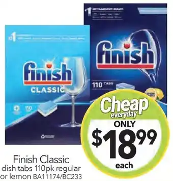 Cheap as Chips Finish Classic dish tabs 110pk regular or lemon offer