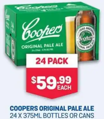 Bottlemart COOPERS ORIGINAL PALE ALE 24 X 375ML BOTTLES OR CANS offer