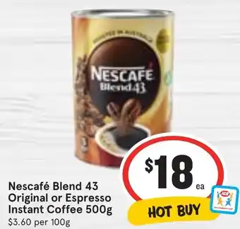 Ritchies Nescafé Blend 43 Original or Espresso Instant Coffee 500g offer