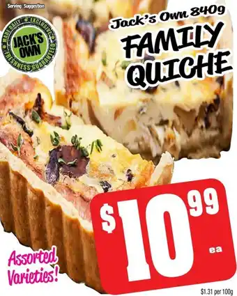 Farmer Jack's Jack's Own 840g FAMILY QUICHE offer