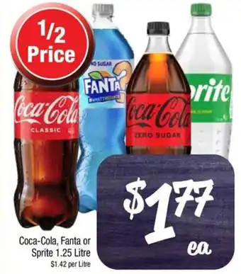 Farmer Jack's Coca-Cola, Fanta or Sprite 1.25 Litre offer