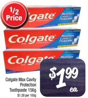Farmer Jack's Colgate Max Cavity Protection Toothpaste 156g offer