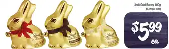 Farmer Jack's Lindt Gold Bunny 100g offer