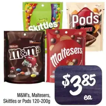 Farmer Jack's M&M's, Maltesers, Skittles or Pods 120-200g offer