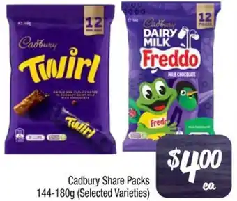 Farmer Jack's Cadbury Share Packs 144-180g offer