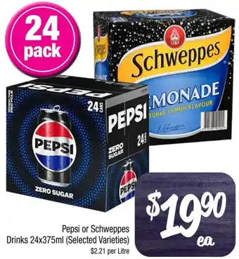 Farmer Jack's Pepsi or Schweppes Drinks 24x375ml offer