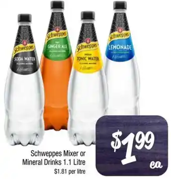Farmer Jack's Schweppes Mixer or Mineral Drinks 1.1 Litre offer