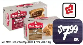Farmer Jack's Mrs Macs Pies or Sausage Rolls 4 Pack 700-760g offer