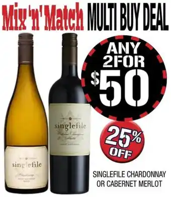 Farmer Jack's SINGLEFILE CHARDONNAY OR CABERNET MERLOT offer