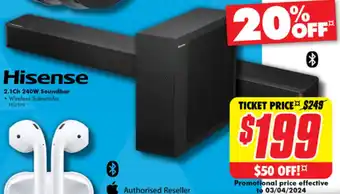 The Good Guys Hisense 2.1Ch 240W Soundbar offer