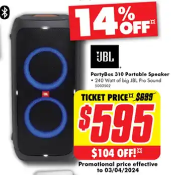 The Good Guys PartyBox 310 Portable Speaker offer