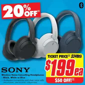 The Good Guys SONY Wireless Noise Cancelling Headphones - Black, White or Blue offer