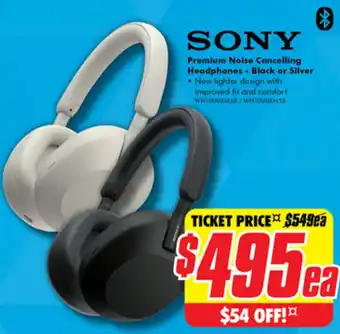 The Good Guys SONY Premium Noise Cancelling Headphones - Black or Silver offer