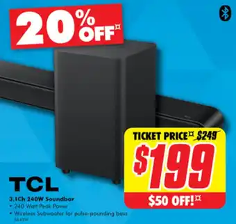 The Good Guys TCL 3.1Ch 240W Soundbar offer