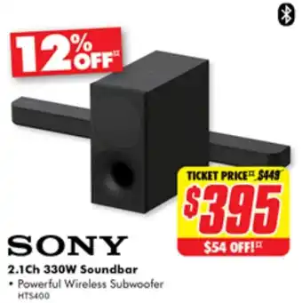 The Good Guys SONY 2.1Ch 330W Soundbar offer