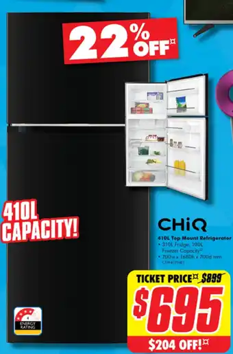 The Good Guys CHIQ 410L Top Mount Refrigerator offer