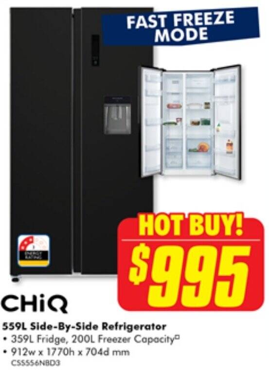 CHIQ 559L SideBySide Refrigerator offer at The Good Guys
