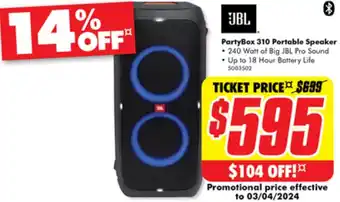 The Good Guys PartyBox 310 Portable Speaker offer