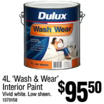 Bunnings 4L ‘Wash & Wear' Interior Paint Vivid white. Low sheen offer