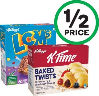 Woolworths Kelloggu2019s LCMs 132-138g Pk 6 or K-Time Twists 185g Pk 5 offer