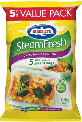 Woolworths Birds Eye SteamFresh Vegetables 750g Pk 5 u2013 From the Freezer offer