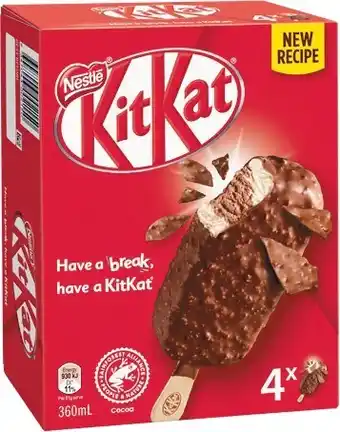 Woolworths NEW Nestle Kit Kat Sticks 360ml Pk 4 u2013 From the Freezer offer