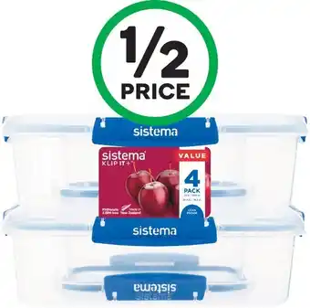 Woolworths Sistema Klip It Plus Value Pack 4 Pk (2 x 1 Litre and 2 x 2.2 Litre) offer