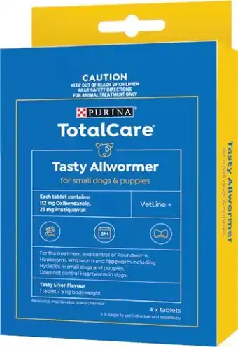 Woolworths Total Care Allwormer for Small Dogs & Puppies Pk 4 offer