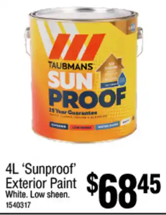 Bunnings 4L 'Sunproof' Exterior Paint offer