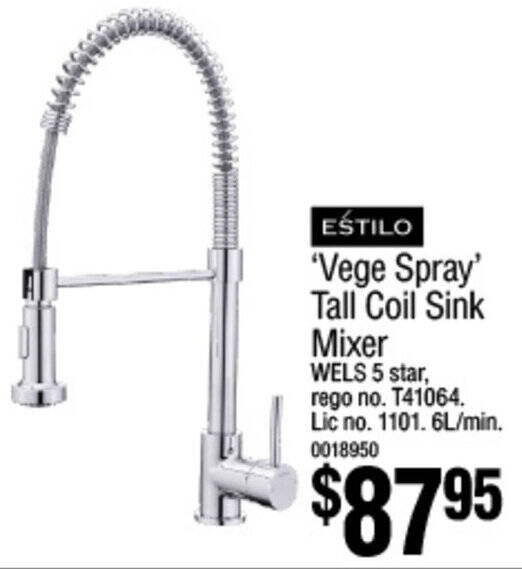 Vege Spray Tall Coil Sink Mixer offer at Bunnings