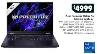 Harvey Norman Acer Predator Helios 16 Gaming Laptop offer