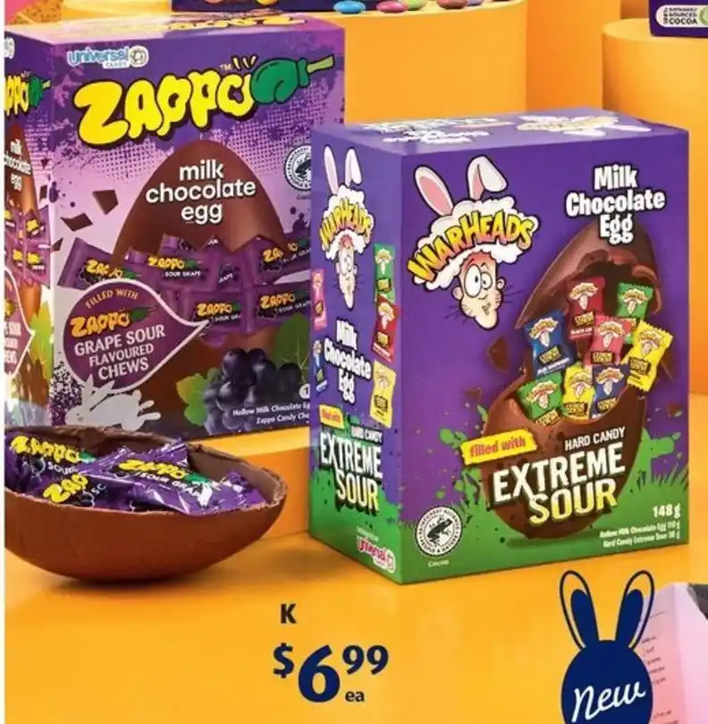 Warheads, Zappo or Trolli Chocolate Egg Gift Box 148g/152g offer at ALDI