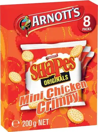 Coles Arnottu2019s Multipack Shapes Crackers 8 Pack 168g-200g offer