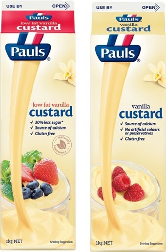 IGA Pauls Regular or Low Fat Vanilla Custard 1kg offer