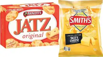 Coles Smithu2019s Chips 6 Pack 114g or Jumpyu2019s Snacks 5 Pack 90g or Smithu2019s Crinkle Cut Potato Chips 150g-170g or Arnottu20 offer