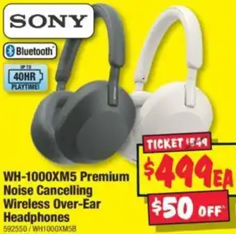 JB Hi-Fi WH-1000XM5 Premium Noise Cancelling Wireless Over-Ear Headphones offer